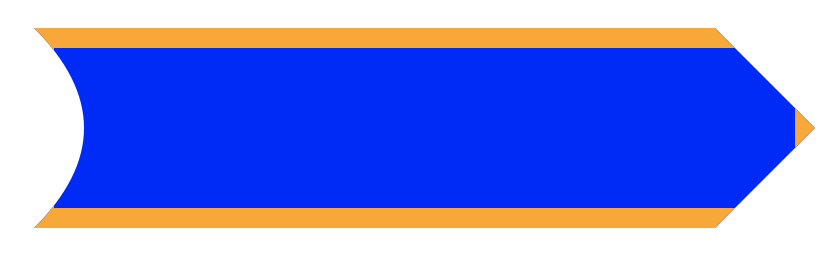 Unique right pointing arrow that stretches maintaining the 90 degree angle of the arrow point while still showing the orange border at the tip